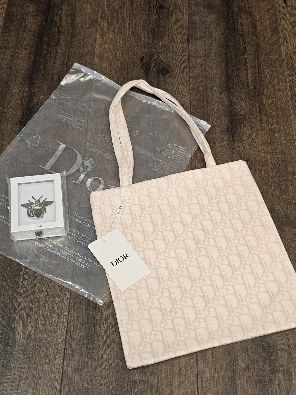 Dior Pink Oblique VIP Gift Tote + Bee Smartphone Ring GWP Set NWT